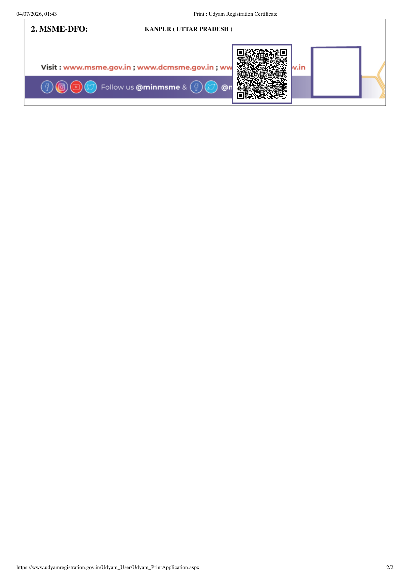 LEARNANDCODE Udyam Registration Certificate page 2